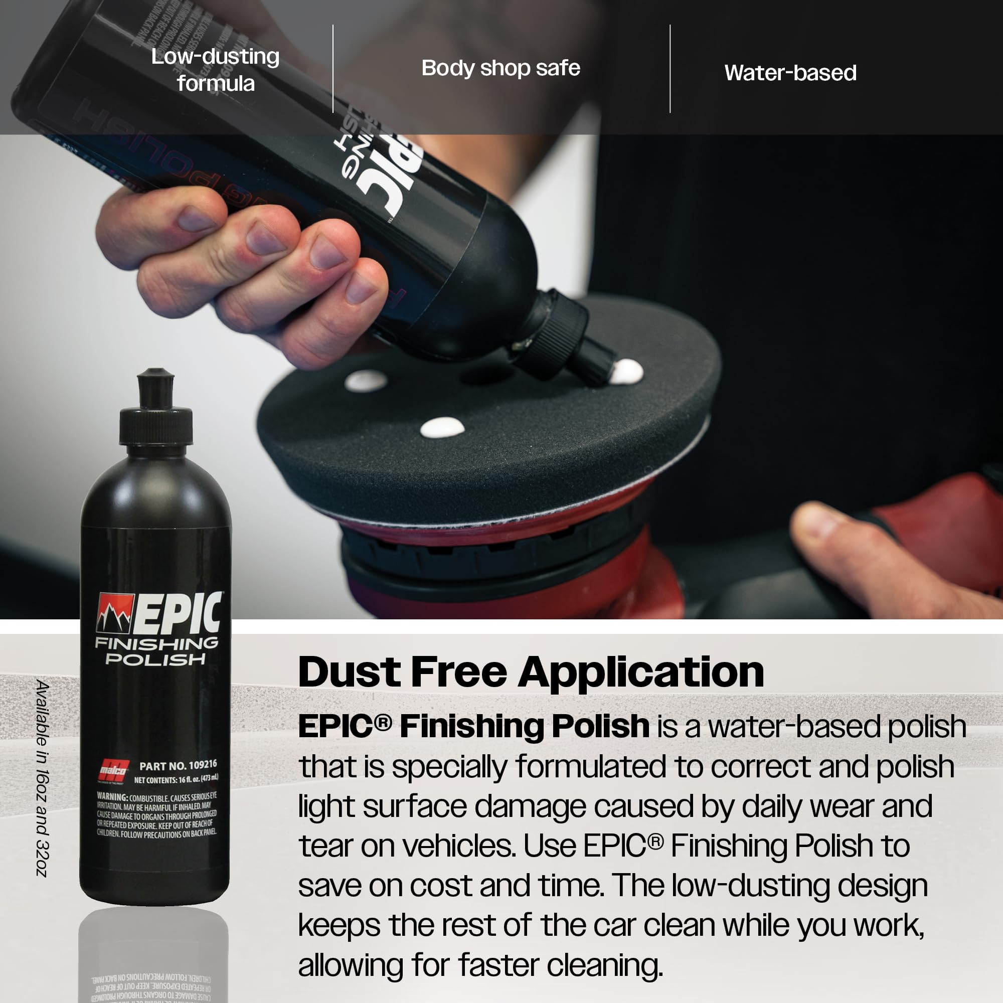 Malco Epic Finishing Polish - Vehicle Finishing Polish for Light Paint Correction/Polishes to Deep Showroom Gloss/Swirl-Free with Orbital Polisher / 16 Oz. (109216) - Image 5