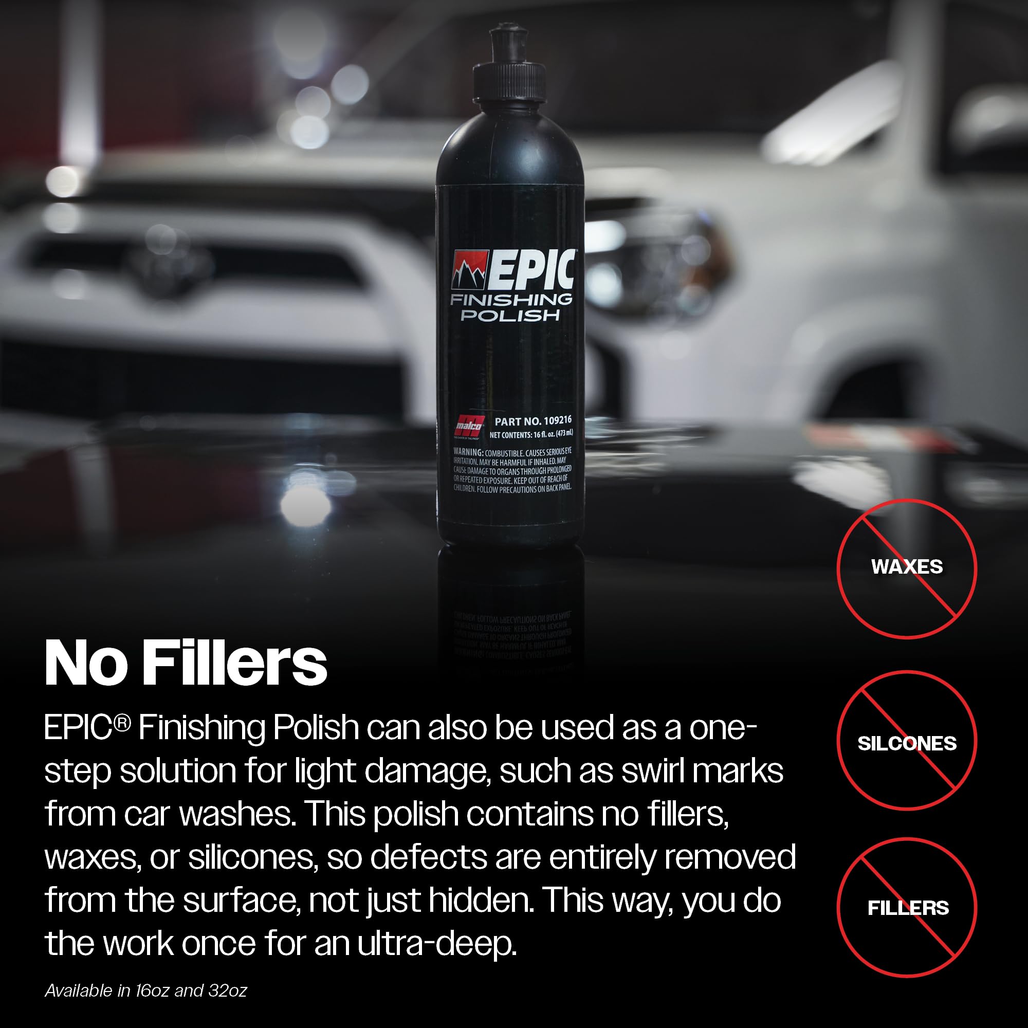 Malco Epic Finishing Polish - Vehicle Finishing Polish for Light Paint Correction/Polishes to Deep Showroom Gloss/Swirl-Free with Orbital Polisher / 16 Oz. (109216) - Image 6