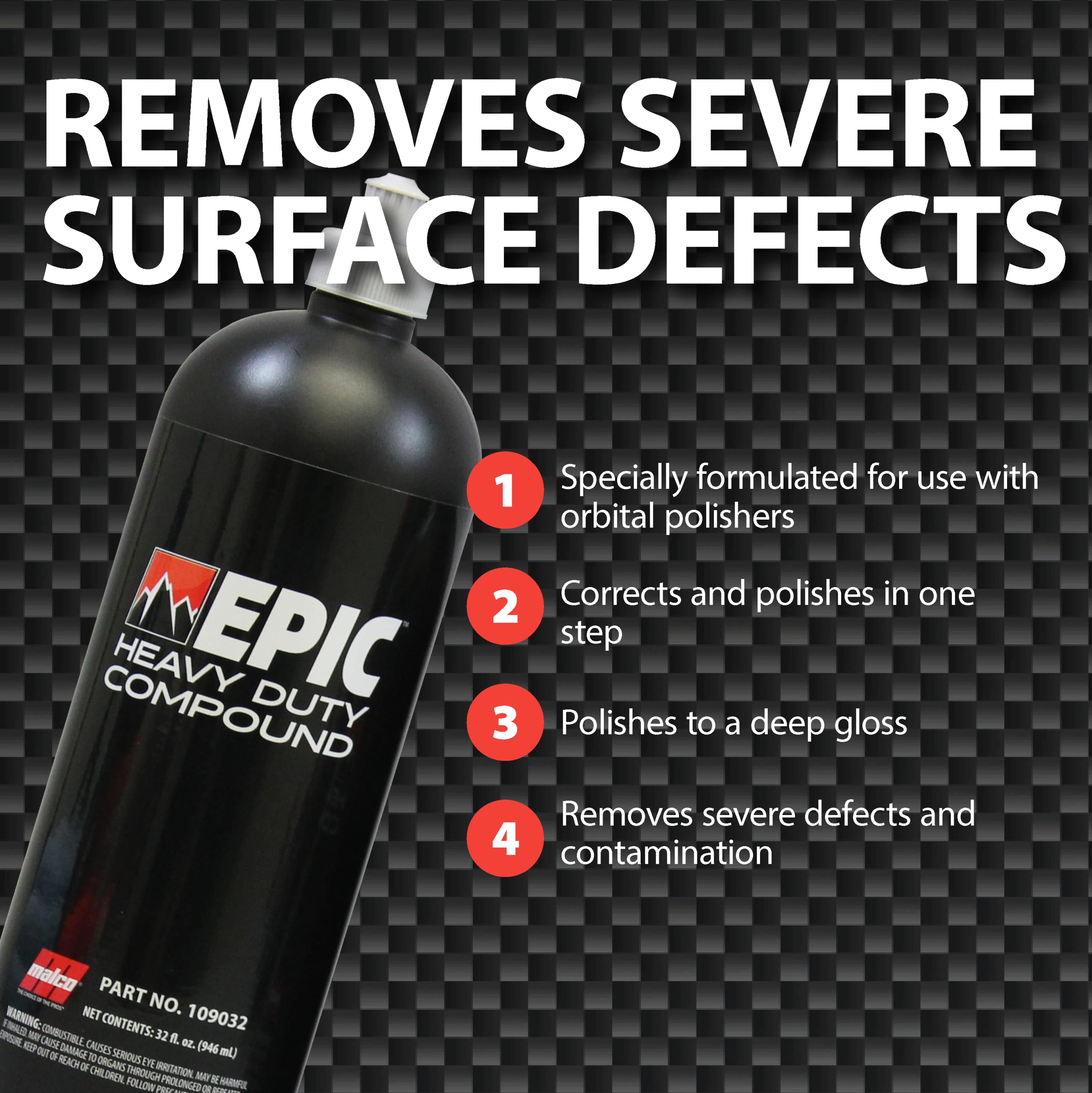 Malco Epic Heavy-Duty Car Polishing Compound – Best Deep Scratch Remover | All-in-One Compound for Polishing Car Paint | Dust-Free, Swirl-Free Finish | Removes P1500 Sand Scratches | 32 Oz. (109032) - Image 4
