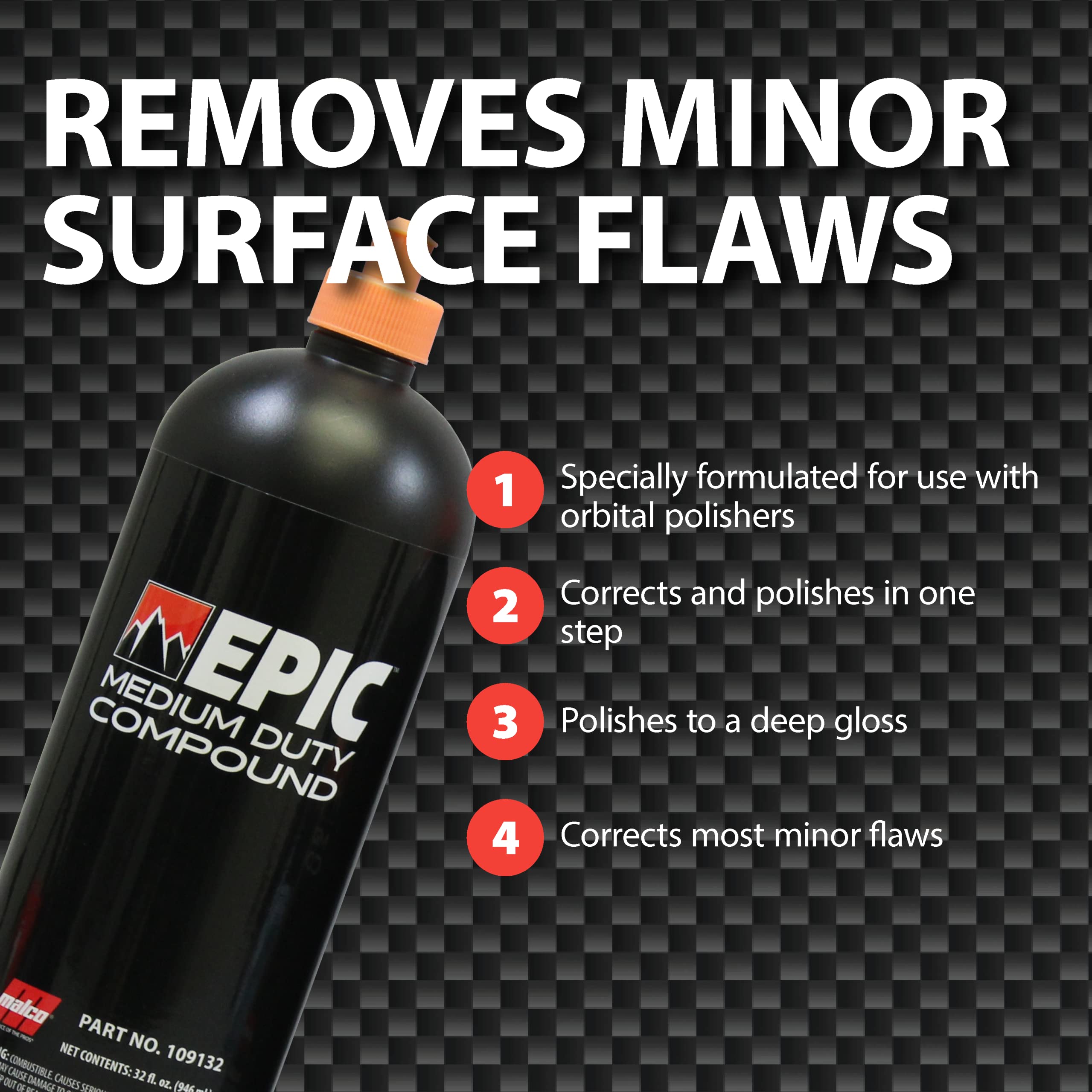 Malco EPIC Medium-Duty Car Polishing Compound – Best Minor Scratch Remover | All-in-One Compound for Polishing Car Paint | Dust-Free, Swirl-Free Finish | Removes P2500 Sand Scratches | 32 Oz. (109132) - Image 4