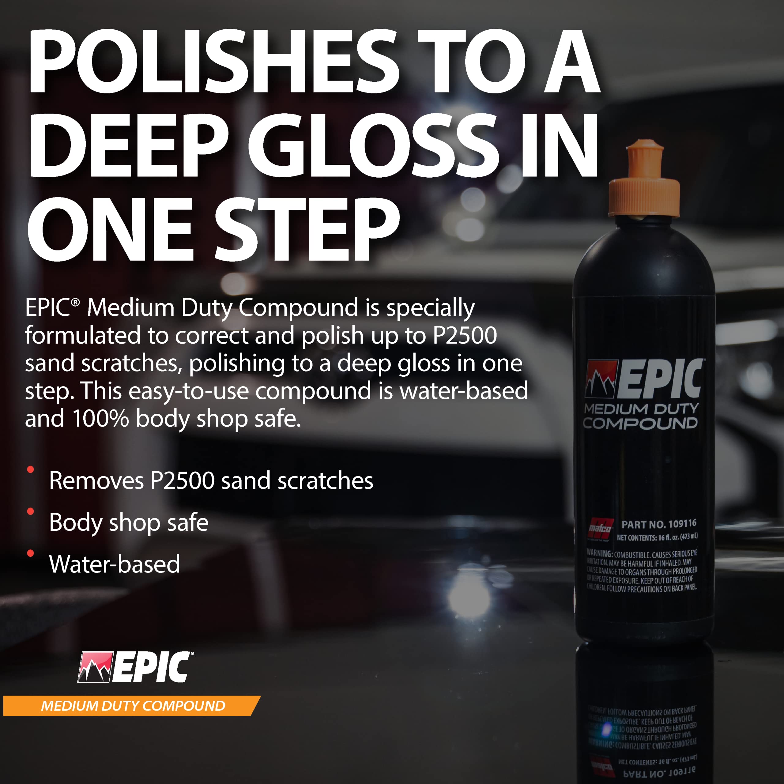 Malco EPIC Medium-Duty Car Polishing Compound – Best Minor Scratch Remover | All-in-One Compound for Polishing Car Paint | Dust-Free, Swirl-Free Finish | Removes P2500 Sand Scratches | 32 Oz. (109132) - Image 6